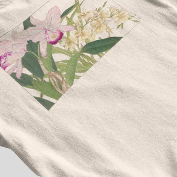 Japanese Orchid Flowers Ukyio-e Print Long Sleeve Graphic Tee T-shirt S M L XL - Picture 5 of 6